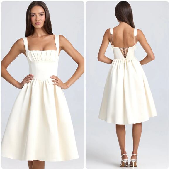 Oh Polly Dresses & Skirts - Oh Polly Marguerite Draped Corset Midaxi Midi Dress in Ivory Size 12 New